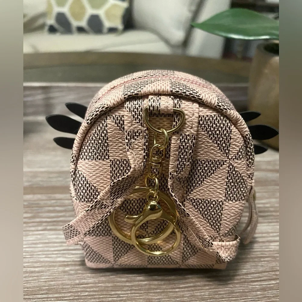 Geometric Pattern Mini Backpack Charm •  Owl Design • Gold Accents - Picture 2 of 4